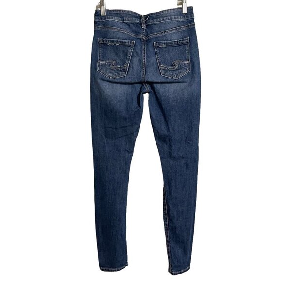 Silver Jeans Women's Dark Wash Distressed Stretch Mazy Skinny Jeans Size 26 29 - Picture 9 of 9